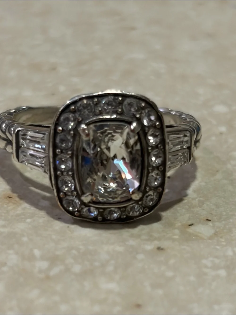 Brighton Silver-Tone Clear Halo Cushion Cut Ring